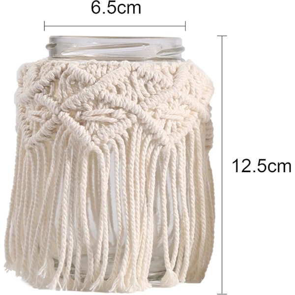 Lysestake Makrame Girlander, Lykter Dekorative Lys, Beige Boho Dekorasjon Balkong For Lys Og Tørkede Blomster (a) Hs