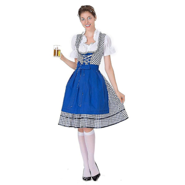 Naisten Oktoberfest-asu, saksalainen Dirndl-mekko, asu, baijerilainen karnevaaliasu, 50 %:n tarjous Blue L