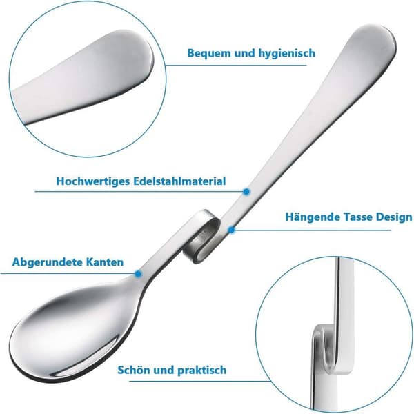 Jam spoon, stainless steel Latte Macchiato spoon Hanging spoon set 4 pieces for coffee, tea, cake