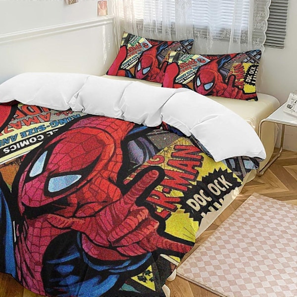 v872 Spider-Man 3-delt Twin Sengesæt - Inkluderer 1 Enkelt Dyne og 2 Pudebetræk - Falmebestandig Mikrofiber - Spider io872 200x200cm 78x78in