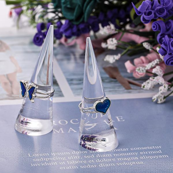 2 stk. gjennomsiktig akryl krystallringholder smykker ringdisplayholder kjegle ringholder enkelt finger ringer utstillingsstativ for smykker bryllupsring