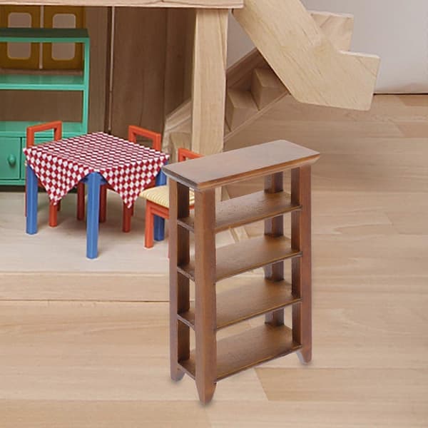 Træ miniature bogreol til dekoration, brun