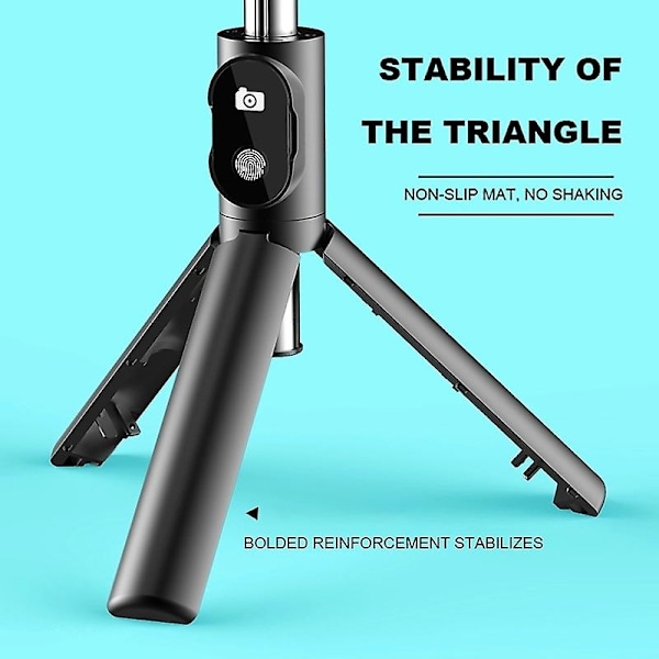 LEMONDA P20 ABS Rustfrit Stål Teleskopisk Stang Bluetooth Fjernbetjening Tripod Selfie Stick - Sort