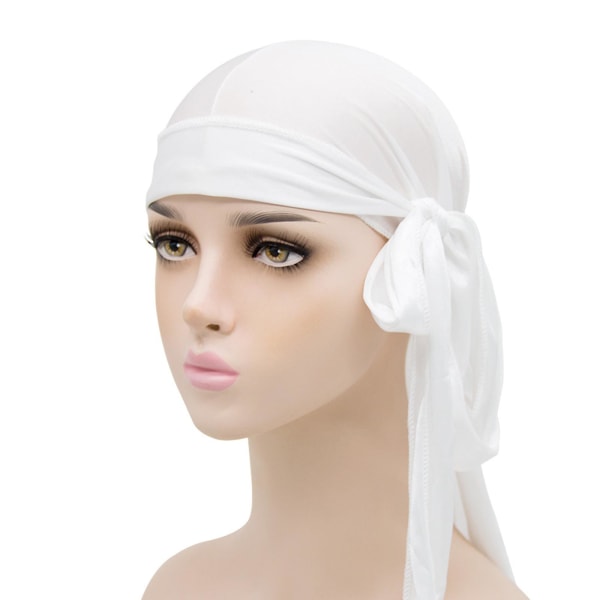 Silky Durag med lang hale for menn, pakke Durags Do Rags for 360 bølger White