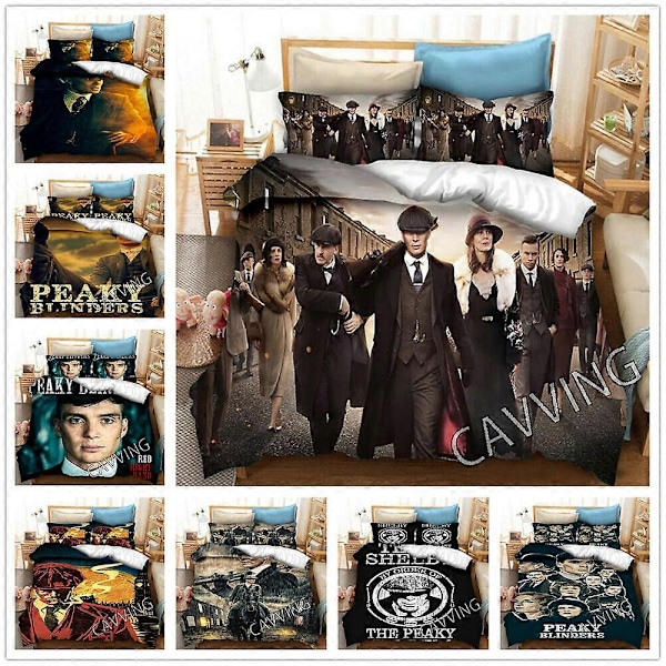 v5492 Sengetøy Peaky Blinders Trykt Sengesett 3 STK Dynetrekk & Putetrekk Gave Sengetøy IU5492 135x200cm 53x78in
