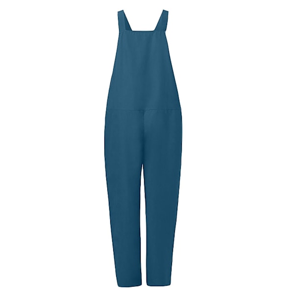 Kvinnors Overaller Casual Loose Dungarees Romper Baggy Playsuit Bomull Och Linne Jumpsuit Blue S