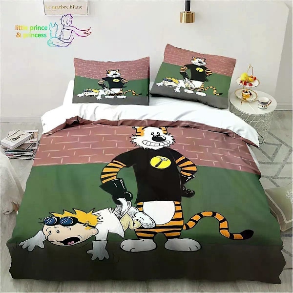 v2317 Sängkläder Tecknad Calvin Hobbes Sängset Enkel Twin Full Queen King Size Sängset Vuxen Barn Sovrum Sängkläder Gåva 3-Delars Sängset (1 Täcke 200x200cm 78x78in