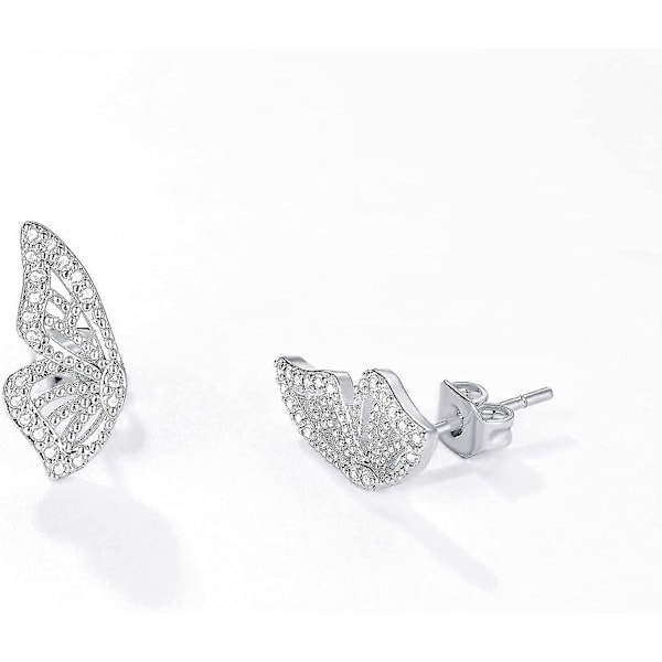 Fjärilsvingar örhängen (ett par) 18k guldpläterade simulerade diamant silver örhängen, små fjärilsbrosk örhängen för kvinnor