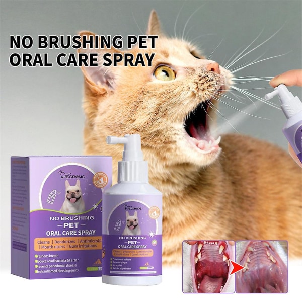 2st 50ml Pet Oral Cleanse Spray Hundar Katter Mun Färska Tänder Ren Deodorant Förhindra Calculus Ta bort Kattunge Dålig andedräkt Husdjurstillbehör