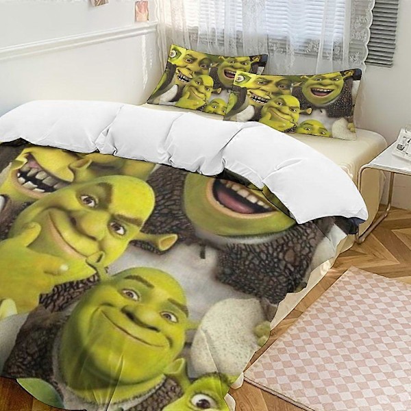 x95 Shrek 3-delt sengetøjssæt Varmt og behageligt blødt dynebetræk sengetøjssæt med 1 dynebetræk og 2 pudebetræk til soveværelse b95 240x260cm 94x102in