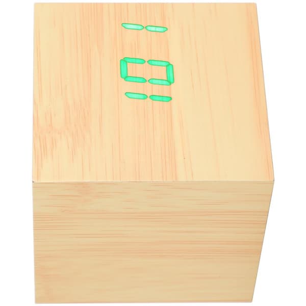 Wooden LED Clock Digital Voice Control Desk Rectangular Ornaments Wood Green Light