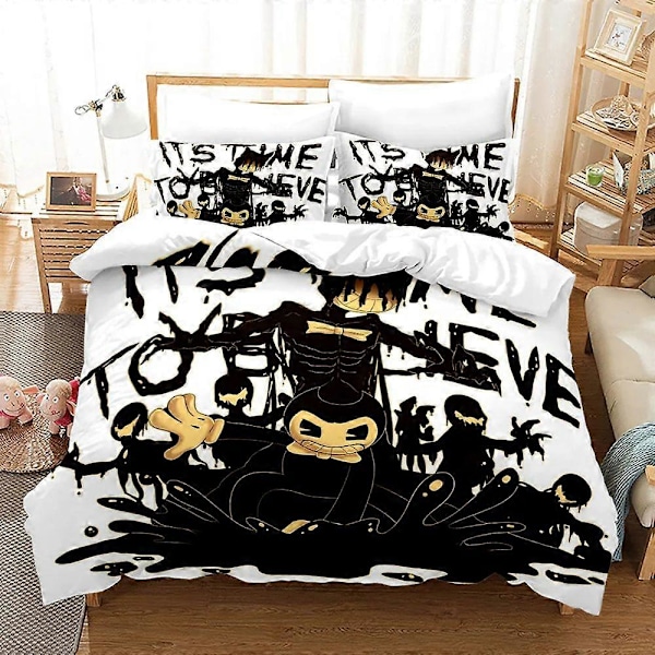 v283 Sängkläder Bendy N Ink Machine Sängset, Påslakan Täcke Sängset Quilt Örngott, King Queen Twin Storlek Pojkar Flickor Vuxna 3-Delars Be 200x200cm 78x78in