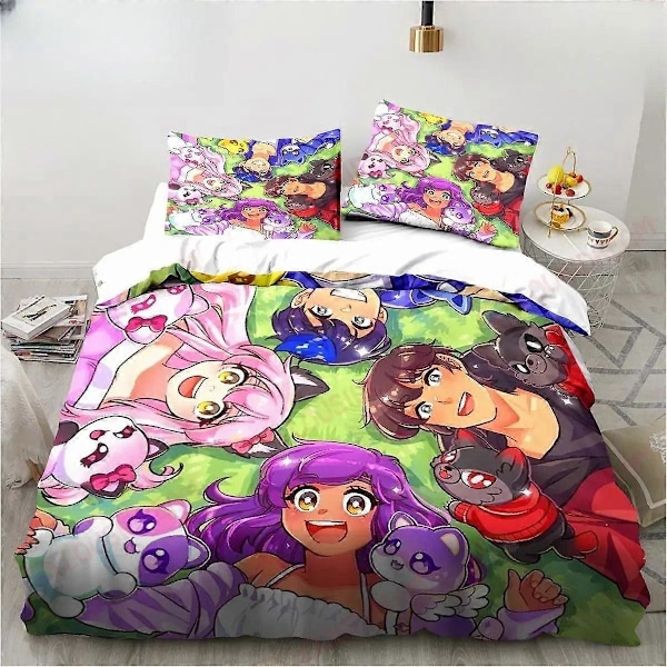 v2281 Sengetøj Nyt Tegneserie Spil Sød Aphmau med Vinger Sengesæt Lagen King Twin Dobbelt Børne Sengesæt Mikrofiber eller Polyester Dynebetræk 3-Dele 240x260cm 94x102in
