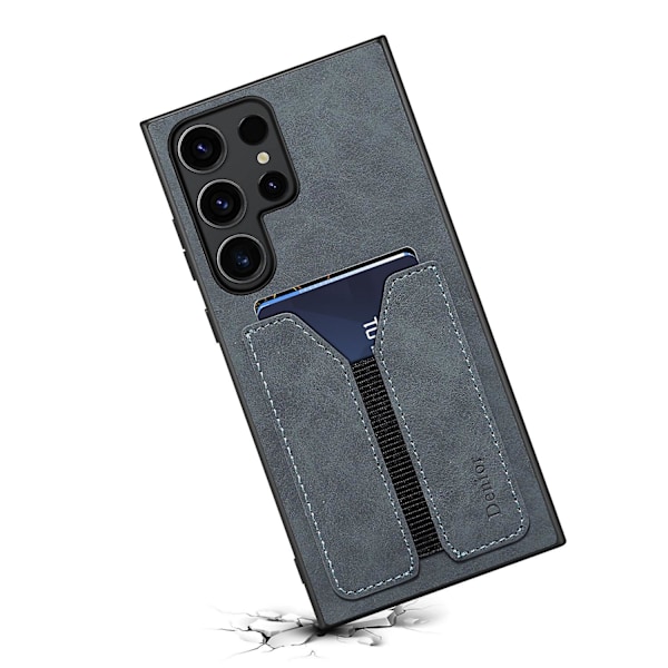 DENIOR Mobilskal för Samsung Galaxy S24 Ultra med Elastiskt Kortfack, PU-Läder, Bakskydd - Grå
