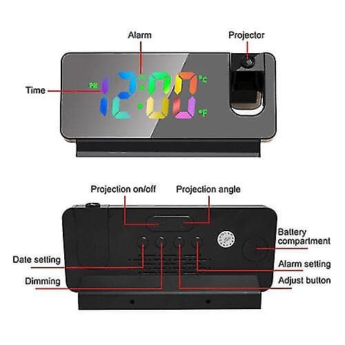 Led Smart Digital Väggklocka Projektion Temperatur Projektor Lcd Display Tid