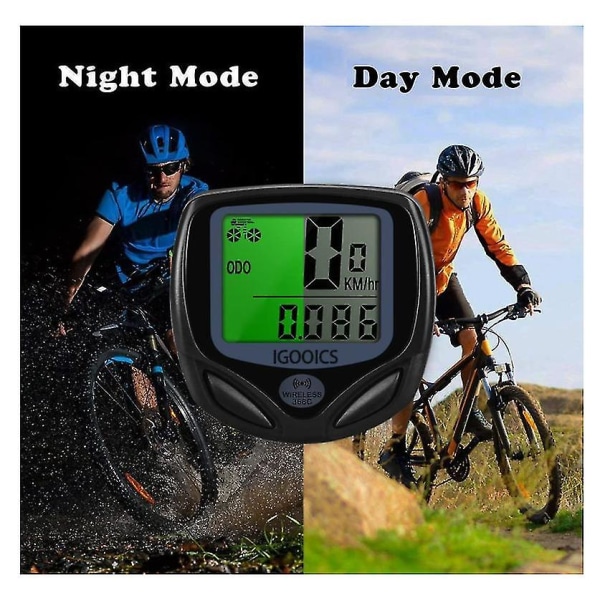 Cykelhastighetsmätare, trådlös cykeldator Vattentät cykelvägmätare med automatisk väckning Multifunktions LCD-bakgrundsbelysningsskärm (svart)