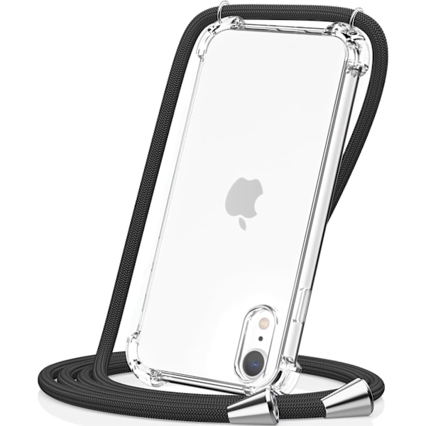 Crossbody-deksel for Apple iPhone XR, Halskjede Mobiltelefondeksel med snorrem for iPhone XR, Gjennomsiktig TPU Myk - Svart