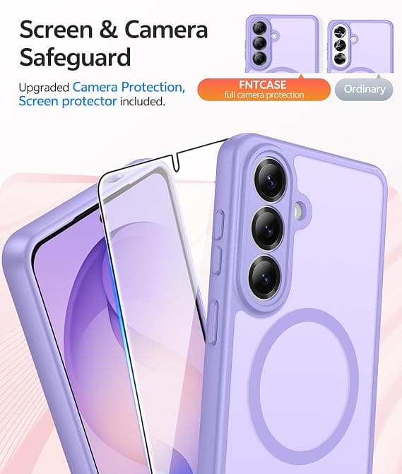 FNTCASE for Samsung Galaxy S26 Plus Case with Screen Protector, MagSafe Compatible, Translucent Matte, Full Camera Protection, Shockproof Light purple