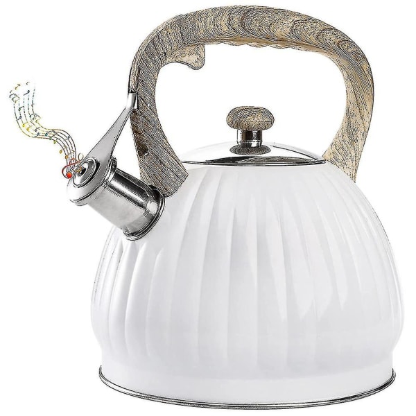 3.5l Tea Kettle For Stove Top With Wood Handle, White Pumpkin Shape