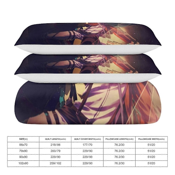 v1274 Attack On Titan Täcke Set Tjockt Mjukt 3 Delars Sängklädesset Året Runt Täcke med 2 Örngott för Vuxna Kvinnor Flickor Tonåringar Hem Rum Deco 135x200cm 53x78in