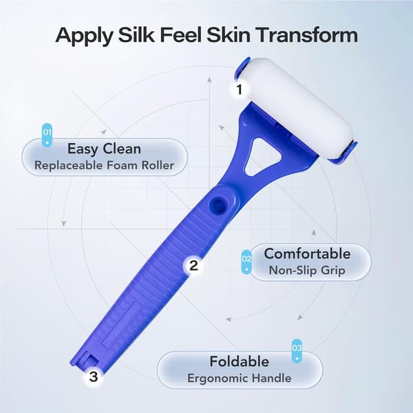 Back Lotion Applicator with Long Handle, 4 Reusable Foam Rollers & Foldable Design for Easy Self-Application, Blue Blue