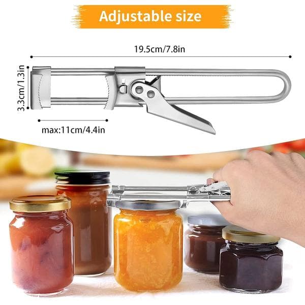 Adjustable Bottle Opener, Adjustable Multifunctional Side-Cutting Bottle Opener Manual Jar Kitchen Gadget, Silver