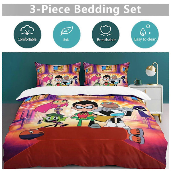 x396 Teen Titans Go 3-delat sängklädesset Varmt och bekvämt mjukt påslakanset med 1 påslakan och 2 örngott för sovrum b396 240x260cm 94x102in