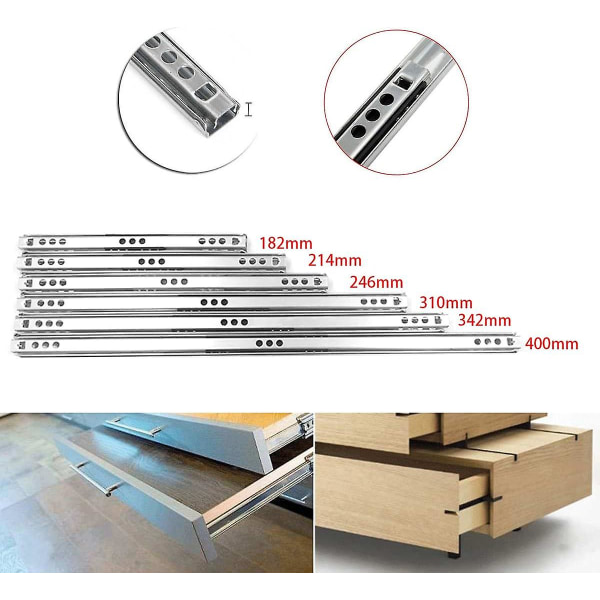 Skuffeskinne, w17mm 1 par Metallskuffeskinner Kulelager Skuffeskinne Skinne 182mm