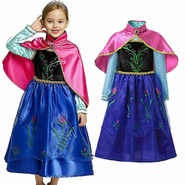 Børns Piger Anna Prinsesse Kjole Cosplay Fest Kostume Fancy Dress Blue 4-5 Years