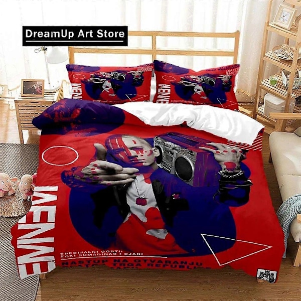 v113 Sengetøj Hip Hop Rapper Eminem Sengesæt Drenge Piger Twin Queen King Size Dynebetræk Pudebetræk Seng Drenge Voksen Soveværelse 3-delt Sengesæt (1 200x200cm 78x78in
