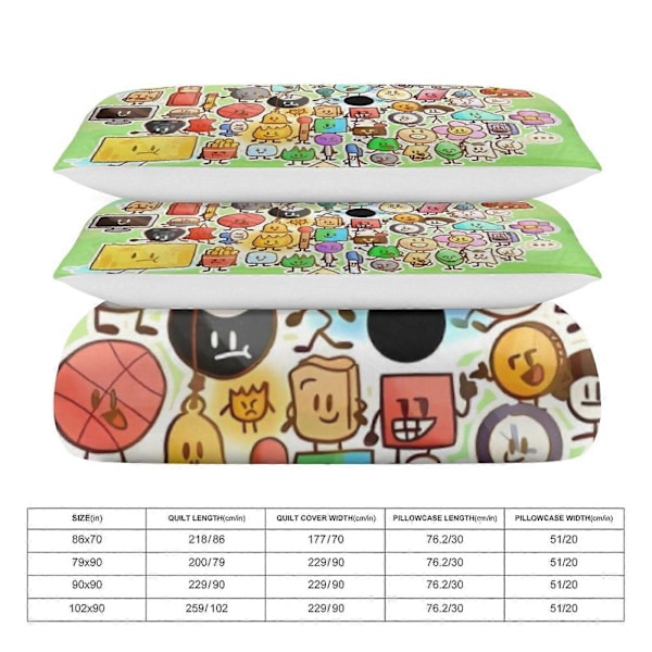 x240 Battle for Dream Island BFDI Dynetrekk Mikrofiber Sengetøy Sett 3D Trykt Lettvekt 3-delt Dynesett, 1 Dynetrekk og 2 Putetrekk 135x200cm 53x78in