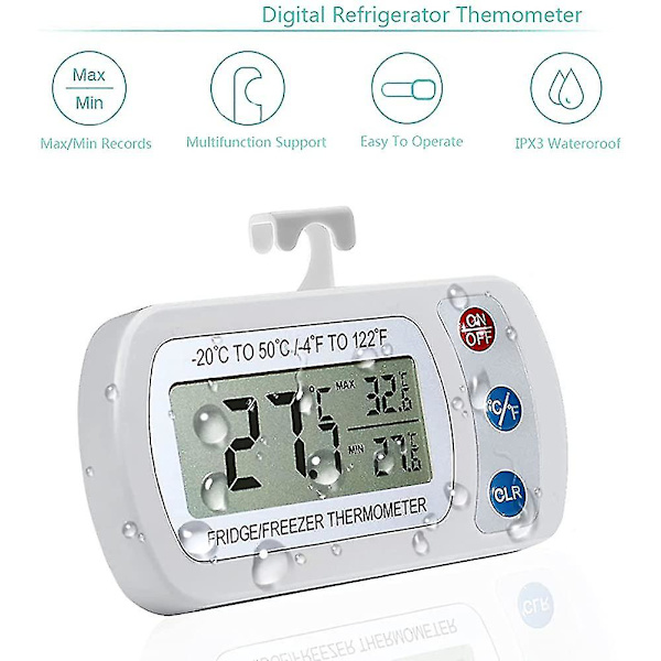 2 st kylskåpstermometer digital vattentät termometer kylskåpstemperaturmonitor