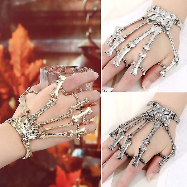 Kvinnors Skelett Ben Hand Armband Present Punk Skalle Finger Armband Mode Present