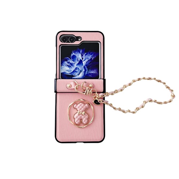 Galaxy Z Flip 5 Etui, sød bjørn lodret mønster hængselbeskyttelsesetuier til Samsung Galaxy Z Flip 5 med armbånd Pink