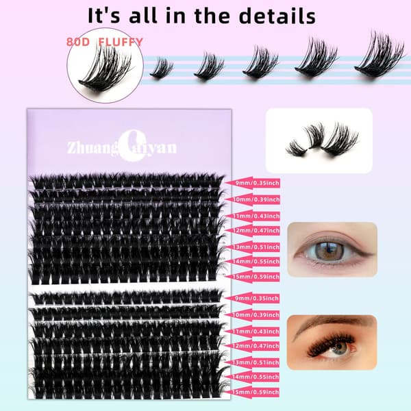 DIY False Eyelashes Fluffy 80D Purple Box - Natural, Reusable Eyelash Extensions for Volume and Comfort