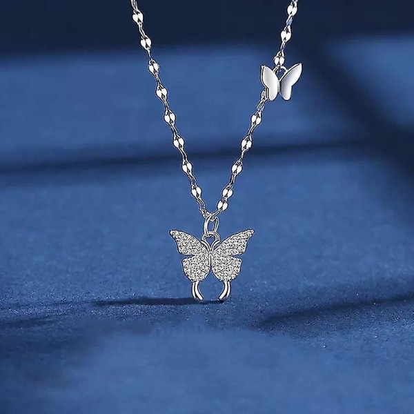 S925 fjärilshalsband i sterling silver för kvinnors lätta lyxiga silversmycken