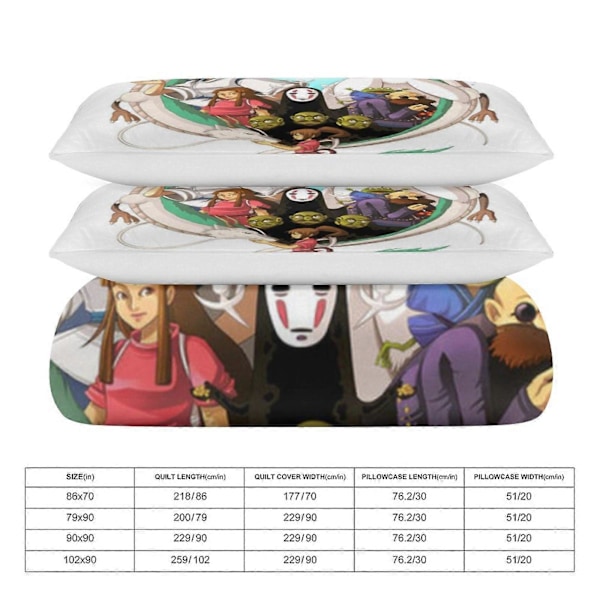 v752 Spirited Away 3-delars Anime Täcke Sängkläder 1 Set Supermjukt Påslakan med 2 Örngott Roliga Prylar Anime Gåvor för Flickor Pojkar Barn Vuxna 135x200cm 53x78in