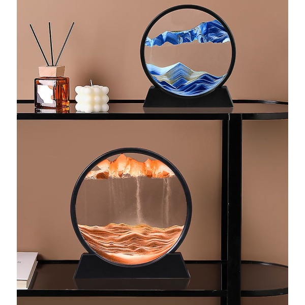 Moving Sand Art Picture Rundt Glas 3d Naturligt Landskab Flydende Sand Stel Timeglas Decor For Blue 7in