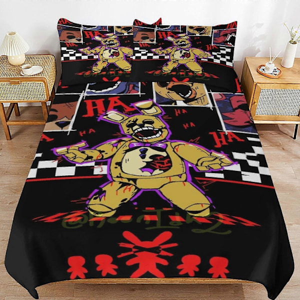 x249 Five Nights at Freddy's Dynetrekk Mikrofiber Sengetøy Sett 3D Trykt Lettvektig 3-delt Dynesett, 1 Dynetrekk Og 2 Putetrekk 240x260cm 94x102in