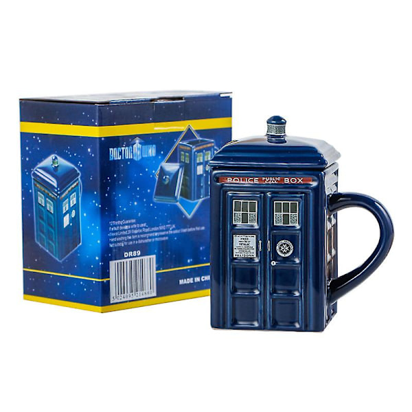 Doctor Who Tardis Krus Kaffe Te Kopp Politiboks Keramisk Krus Med Lokk Deksel Bursdagspresang