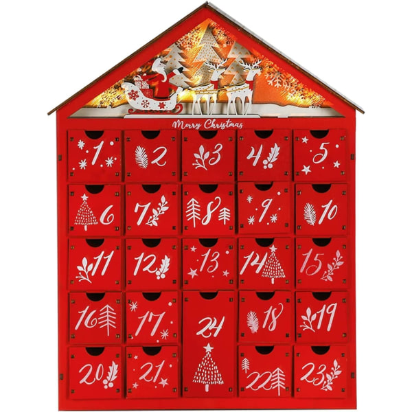 Stor Återanvändbar Trä Adventskalender m Belysning o 24 Lådor