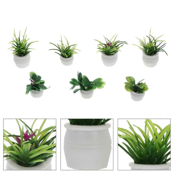 Miniature Dekoration Mini Potteplanter Fehave Mini Hus Legetøj Grøn 7 Stk