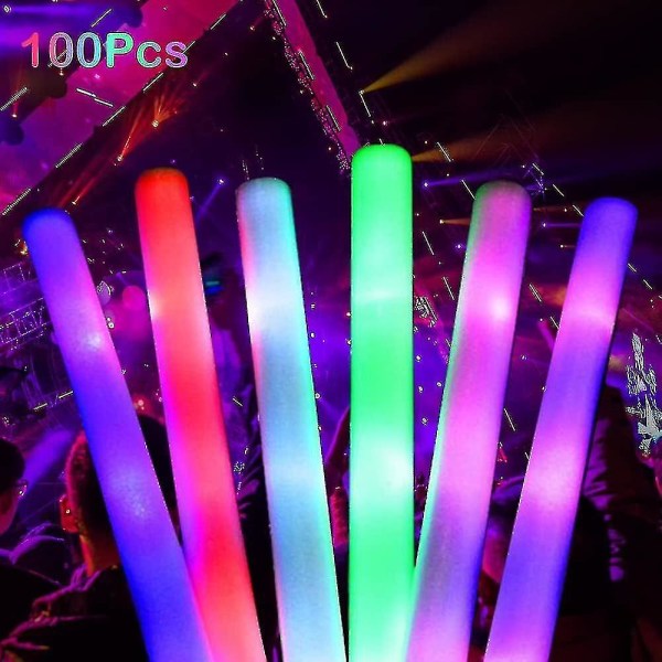 100 st Led Glow Sticks, Light Up Foam Sticks, Flerfärgade Blinkande Foam Sticks för fest, konsert, bröllop, festtillbehör