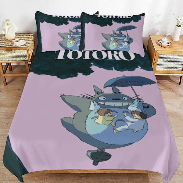 x408 Min Nabo Totoro Dynebetræk Mikrofiber Sengetøj Sæt 3D Printet Letvægts 3 Dele Dynesæt, 1 Dynebetræk og 2 Pudebetræk til Ki 135x200cm 53x78in