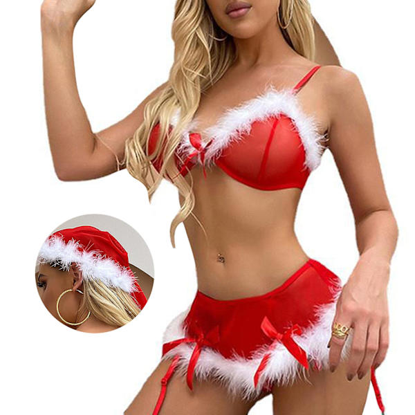 Läpinäkyvä Jousi Solmi Joulu Sexy Alusvaatteet Henkilökohtainen Hengittävä Alusvaate Setti Sexy Alusvaatteet XL