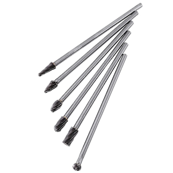 6 stk. Wolframkarbid Aluminium Rotationsfiler Burr Sæt 6mm Skaft 10mm Skærediameter