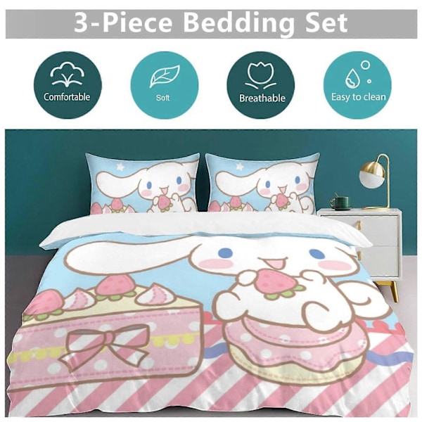 v1415 Cinnamoroll Dynesett Tykkere Myk 3 Deler Sengetøy Sett Helårs Dynetrekk med 2 Putetrekk for Voksne Kvinner Jenter Tenåringer Hjem Rom Dekor io 135x200cm 53x78in
