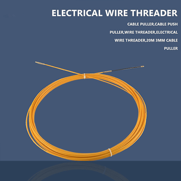 20M 3mm Guide Device Fiberglas Elektrisk Kabel Trækker Duct Snake Rodder Fisk Tape Wire Yellow