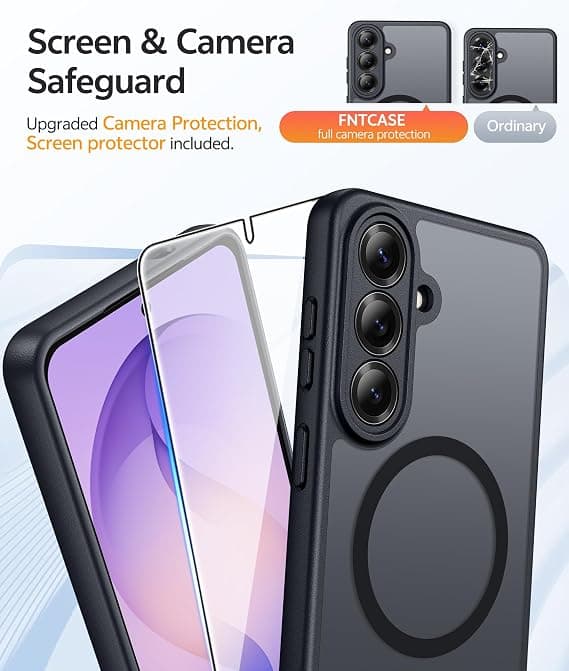 FNTCASE for Samsung Galaxy S26 Plus Case with Screen Protector, MagSafe Compatible, Translucent Matte, Full Camera Protection, Shockproof Black