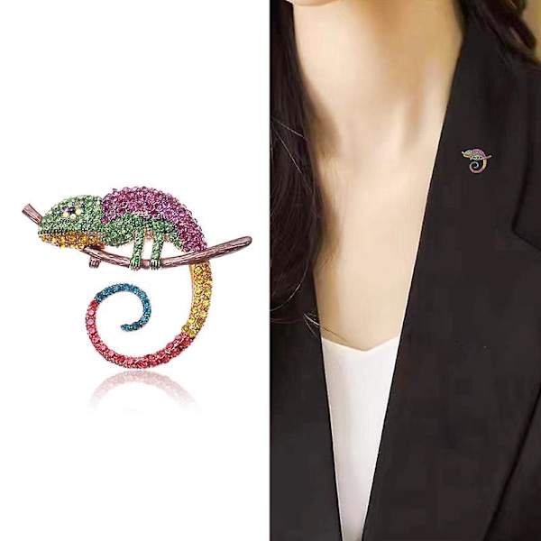 2 st emalj kristall strass kameleont ödla charm brosch pin present
